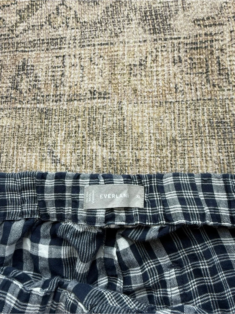 Everlane The Linen Pull On Barrel Pant 100% Linen Navy Plaid High Waist Size XL